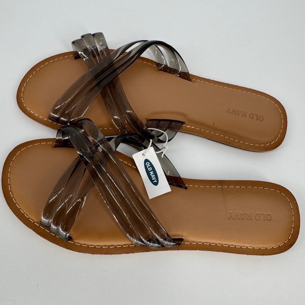 Old Navy Jelly Slide Sandals Womens 9 Smoke Grey Strappy Minimalist Summer Beach